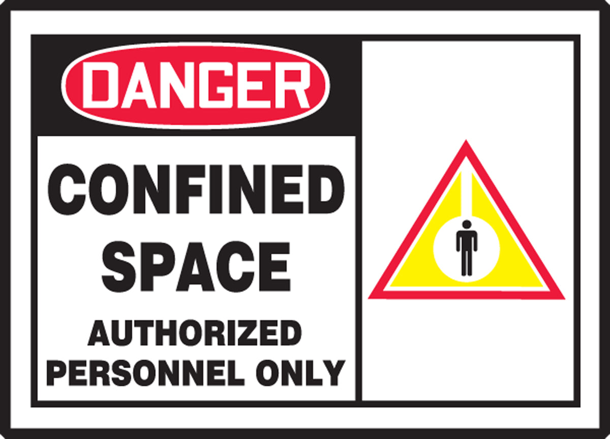 Safety Label - DANGER CONFINED SPACE AUTHORIZED PERSONNEL ONLY - 3.5" x 5" - Adhesive-Poly - 5/PK