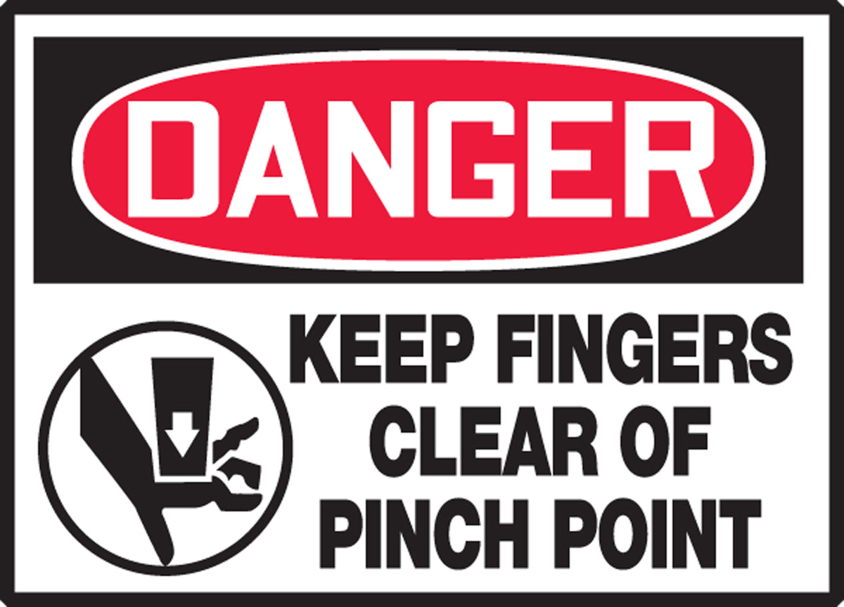 Safety Label - DANGER KEEP FINGERS CLEAR OF PINCH POINT (Graphic) - 3.5" x 5" - Adhesive-Poly - 5/PK
