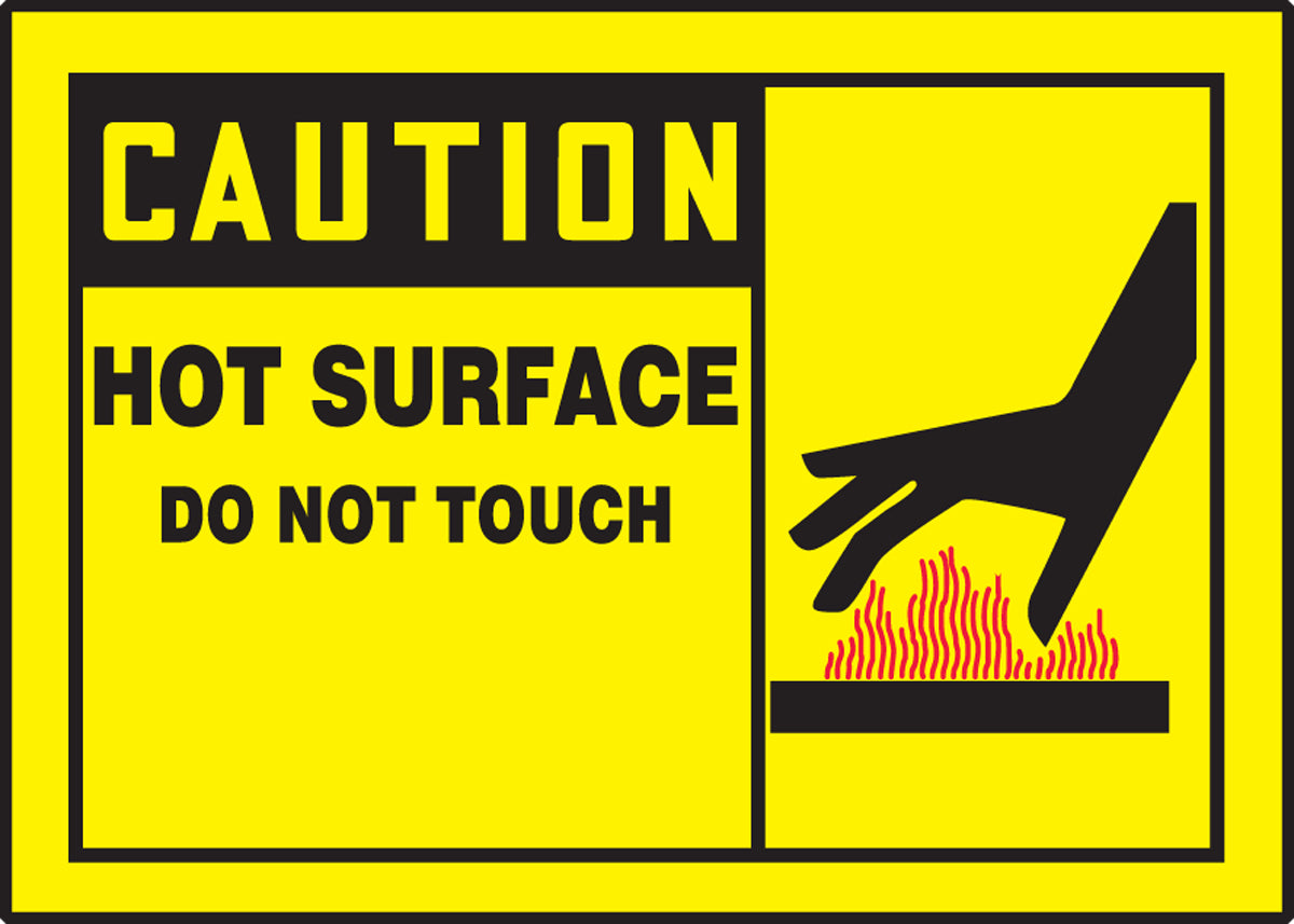 Safety Label - CAUTION HOT SURFACE DO NOT TOUCH (Graphic) - 3.5" x 5" - Adhesive Dura-Poly
