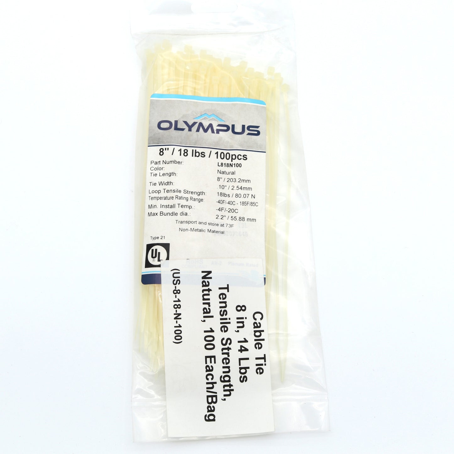 Cable Tie - 8in - 18 Lb Tensile Strength - Natural Color