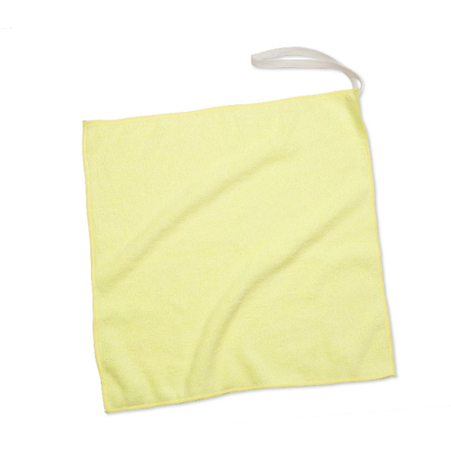 Yellow towel with a white handle on a white background