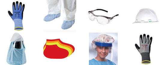 Various types of PPE on a white background