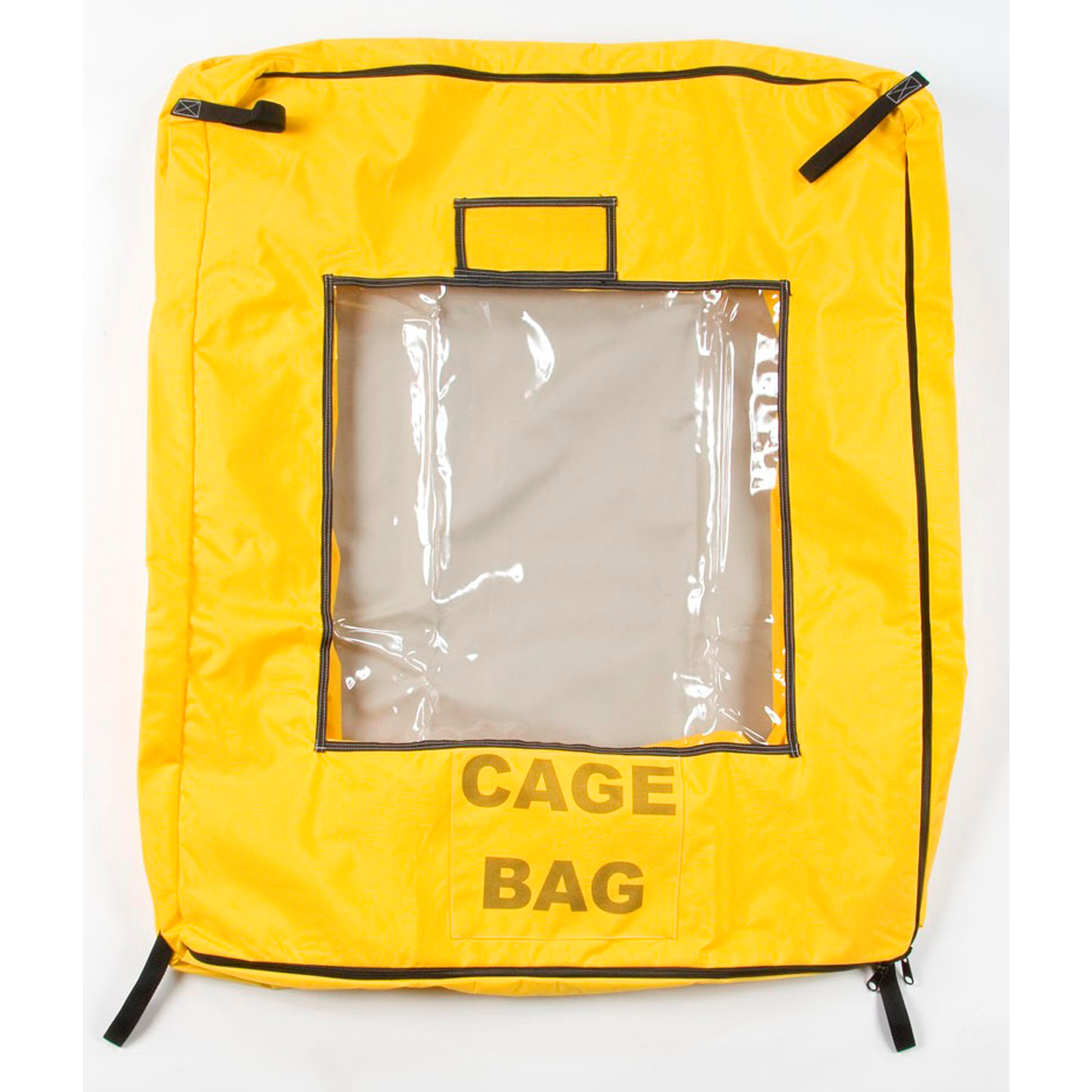 Yellow cage bag with a clear window on a white background