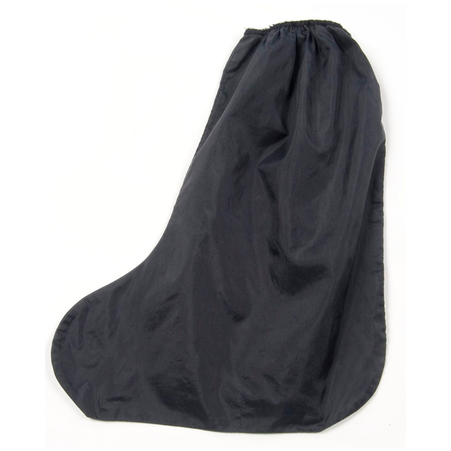 Black disposable shoe cover on a white background