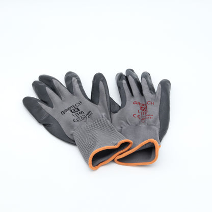 GripTech-CR Glove - Gray 13 Gauge Polyester Knit Liner with Black Micro-Nitrile Dip - CASE OF 100 PAIRS