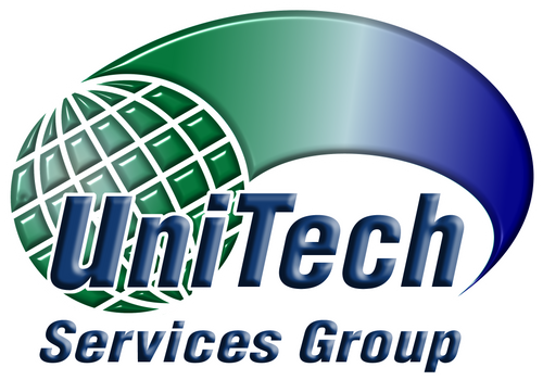 Logo of UniTech Services Group with a globe design on a white background