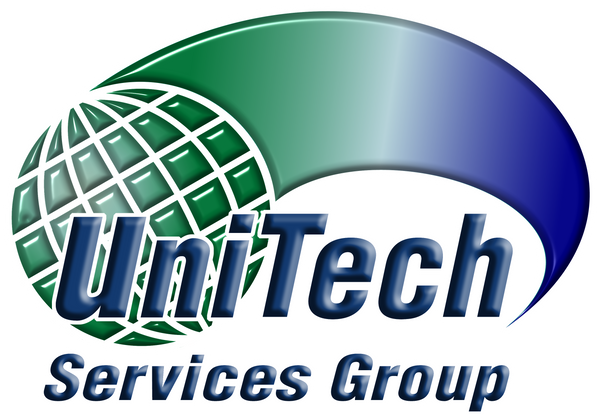 Logo of UniTech Services Group with a globe design on a white background