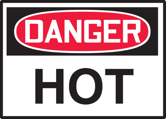 Safety Label - DANGER HOT - 3.5" x 5" - Adhesive Dura-Poly