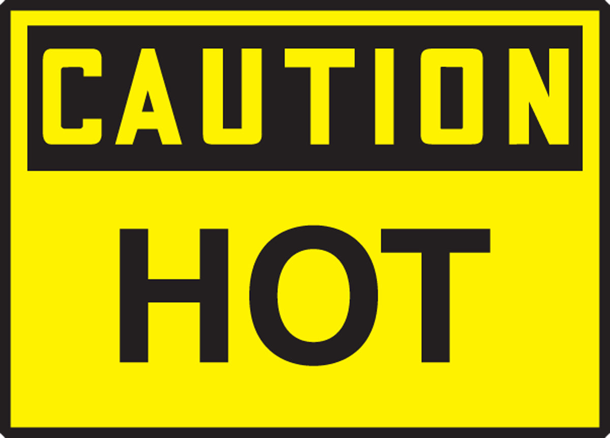 Safety Label - CAUTION HOT - 3.5" x 5" - Adhesive-Poly - 5/PK