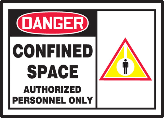 Safety Label - DANGER CONFINED SPACE AUTHORIZED PERSONNEL ONLY - 3.5" x 5" - Adhesive Dura-Poly