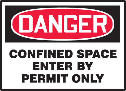 Safety Label - DANGER CONFINED SPACE ENTER BY PERMIT ONLY - 3.5" x 5" - Adhesive Dura-Poly