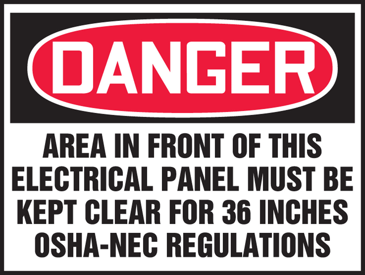 Safety Label - DANGER AREA IN FRONT OF THIS ELECTRICAL PANEL MUST BE KEPT CLEAR... - 3.5" x 5" - Adhesive-Poly - 5/PK