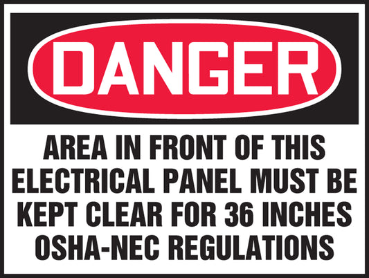 Safety Label - DANGER AREA IN FRONT OF THIS ELECTRICAL PANEL MUST BE KEPT CLEAR... - 3.5" x 5" - Adhesive Dura-Poly