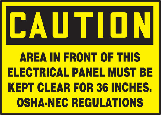 Safety Label - CAUTION AREA IN FRONT OF THIS ELECTRICAL PANEL MUST BE KEPT CLEAR... - 3.5" x 5" - Adhesive Dura-Poly