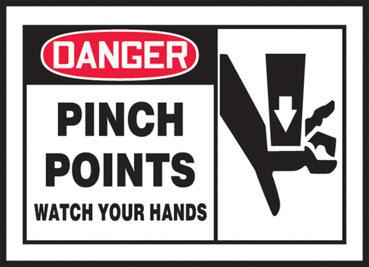 Safety Label - DANGER PINCH POINTS WATCH YOUR HANDS (Graphic) - 3.5" x 5" - Adhesive Dura-Poly