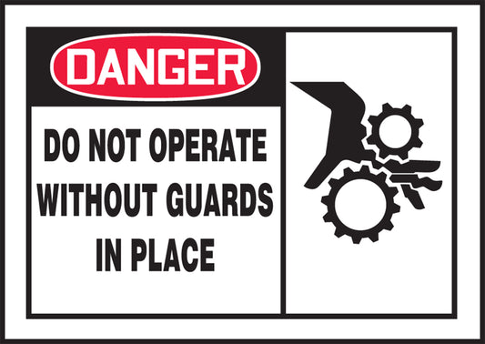 Safety Label - DANGER DO NOT OPERATE WITHOUT GUARDS IN PLACE (Graphic) - 3.5" x 5" - Adhesive Dura-Poly