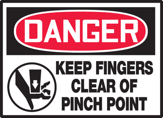 Safety Label - DANGER KEEP FINGERS CLEAR OF PINCH POINT (Graphic) - 3.5" x 5" - Adhesive Dura-Poly