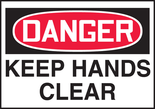 Safety Label - DANGER KEEP HANDS CLEAR - 3.5" x 5" - Adhesive Dura-Poly