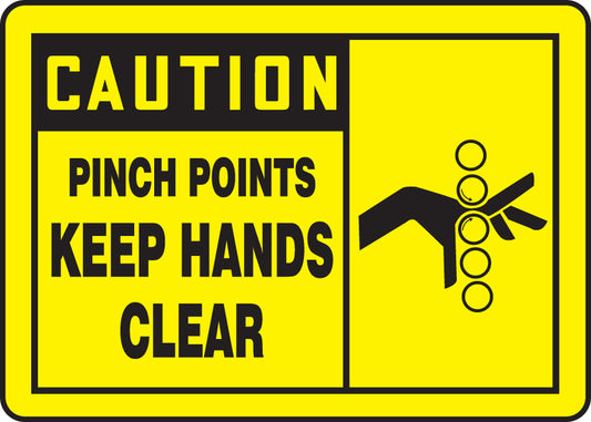 Safety Label - CAUTION PINCH POINTS KEEP HANDS CLEAR (Graphic) - 3.5" x 5" - Adhesive Dura-Poly