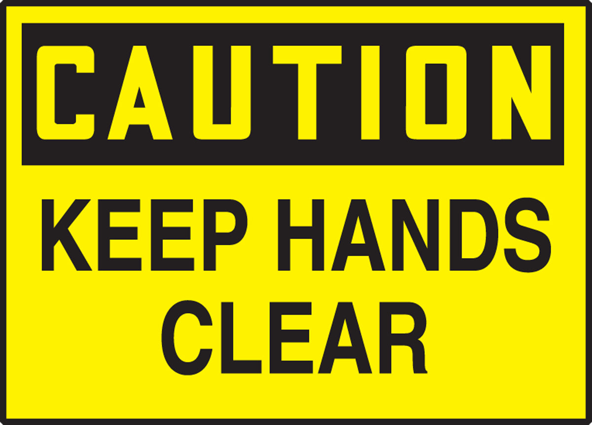 Safety Label - CAUTION KEEP HANDS CLEAR - 3.5" x 5" - Adhesive-Poly - 5/PK