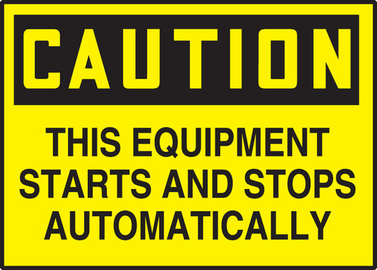 Safety Label - DANGER THIS EQUIPMENT STARTS AND STOPS AUTOMATICALLY - 3.5" x 5" - Adhesive Dura-Poly