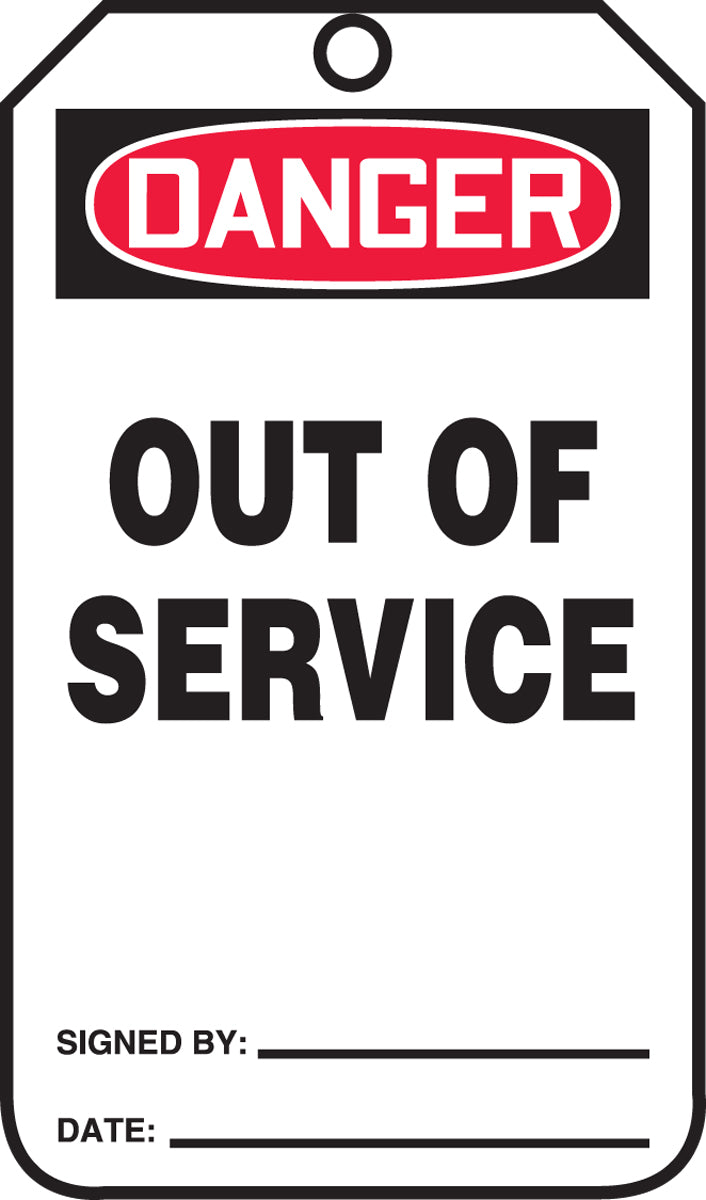 Safety Tag - DANGER OUT OF SERVICE - 5-3/4" x 3-1/4" - 25/PK