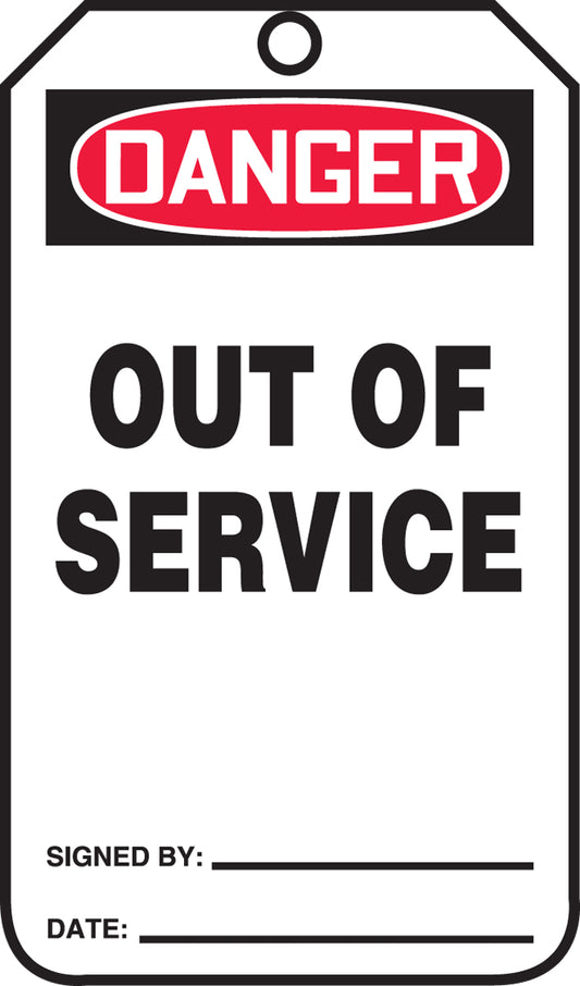 Safety Tag - DANGER OUT OF SERVICE - 5-3/4" x 3-1/4" - 25/PK