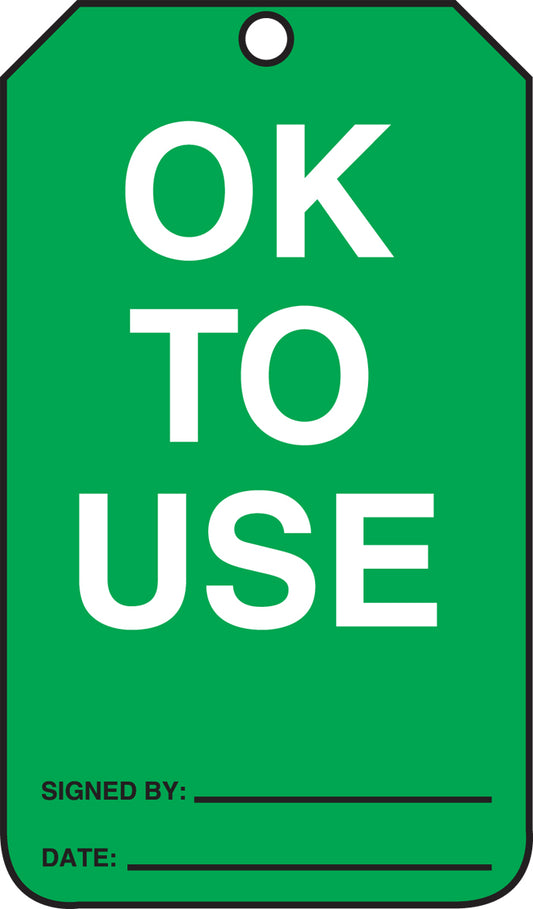 Cylinder Tag - OK TO USE - 5-3/4" x 3-1/4" - 25/PK