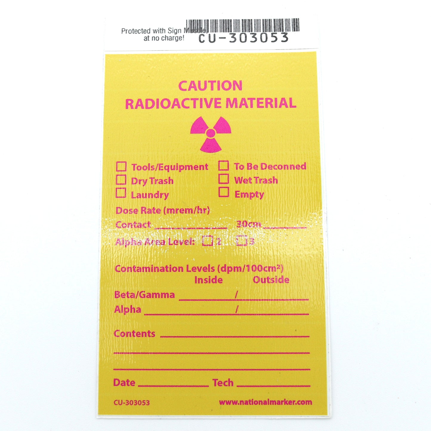 5in X 3in Adhesive Backed Label: Caution Radioactive Material