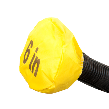 Yellow filter cover with '6 in' marking on a white background