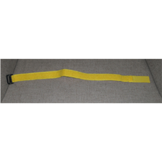 Yellow strap with a black buckle on a gray background