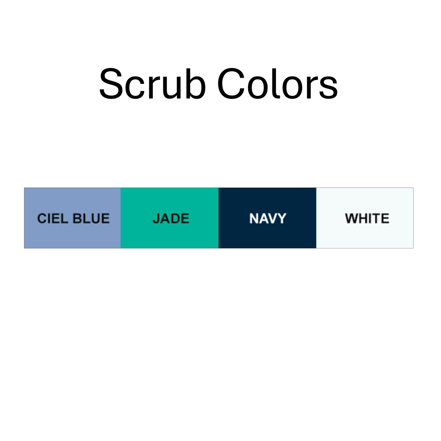 Color swatches labeled 'Ciel Blue', 'Jade', 'Navy', and 'White' on a white background.
