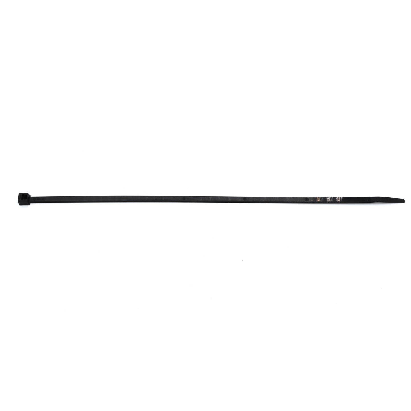 Black zip tie on white background