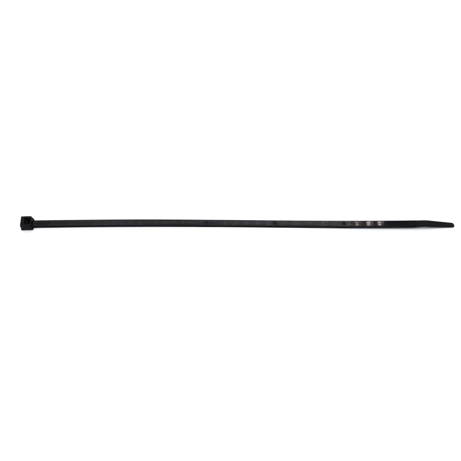 Black zip tie on white background