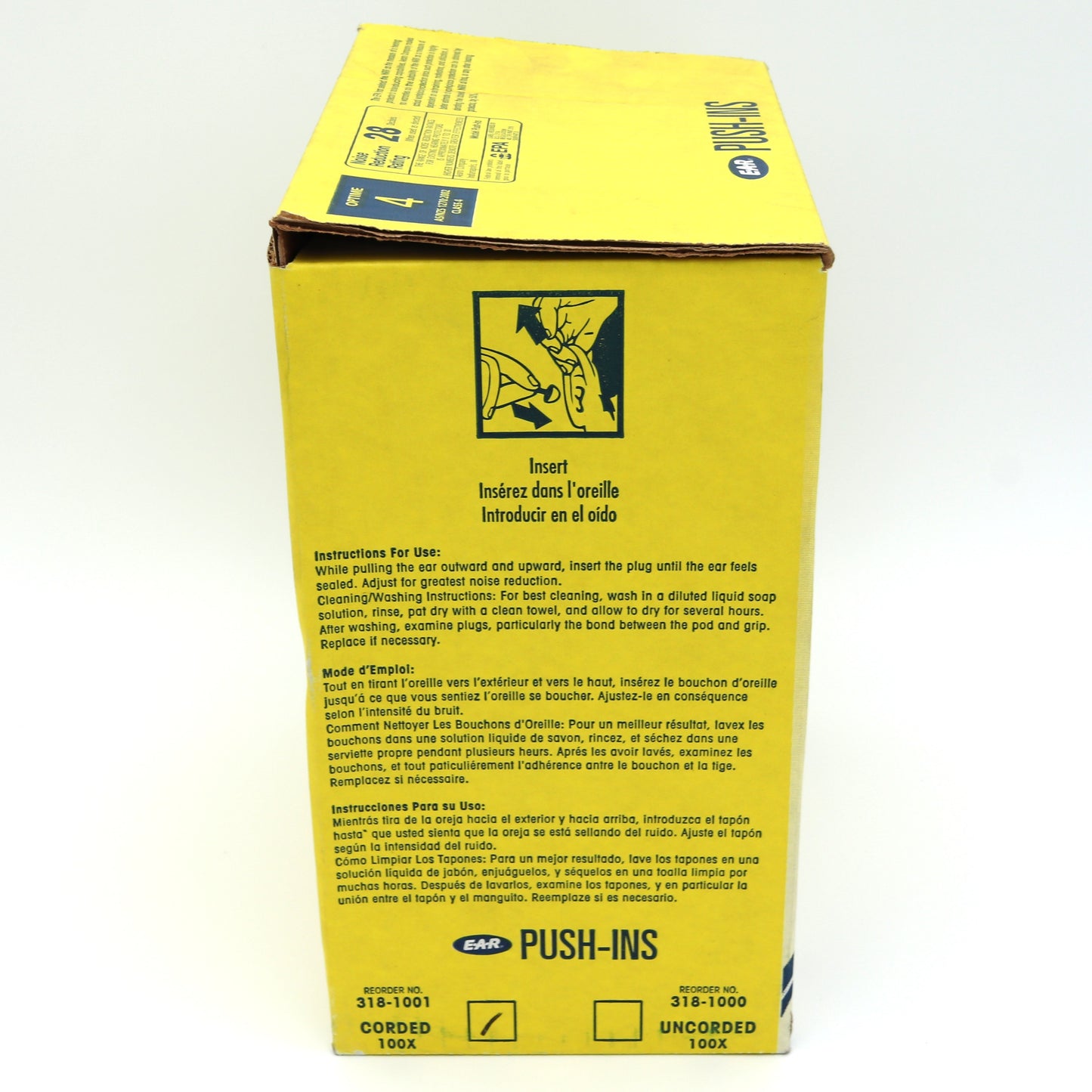 3M Push-In Corded Earplugs -100 Pair Per Box