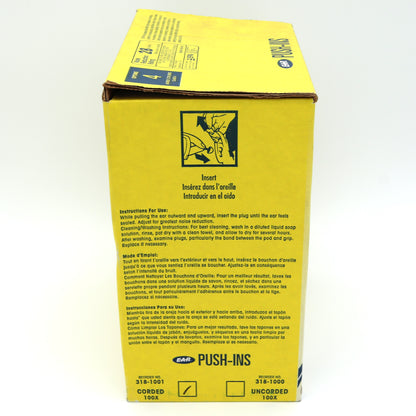 3M Push-In Corded Earplugs -100 Pair Per Box