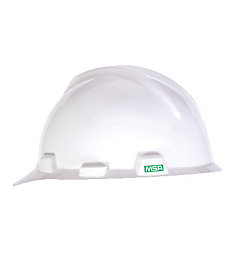 White safety helmet with a visible brand logo on a white background