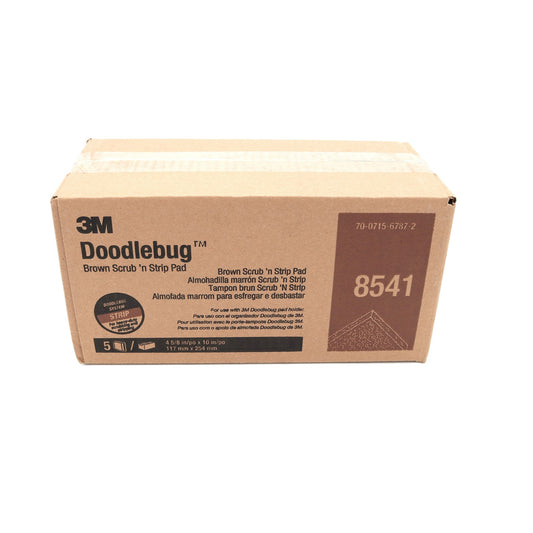 Cardboard box of 3M Doodlebug Brown Scrub 'n Strip Pad on a white background