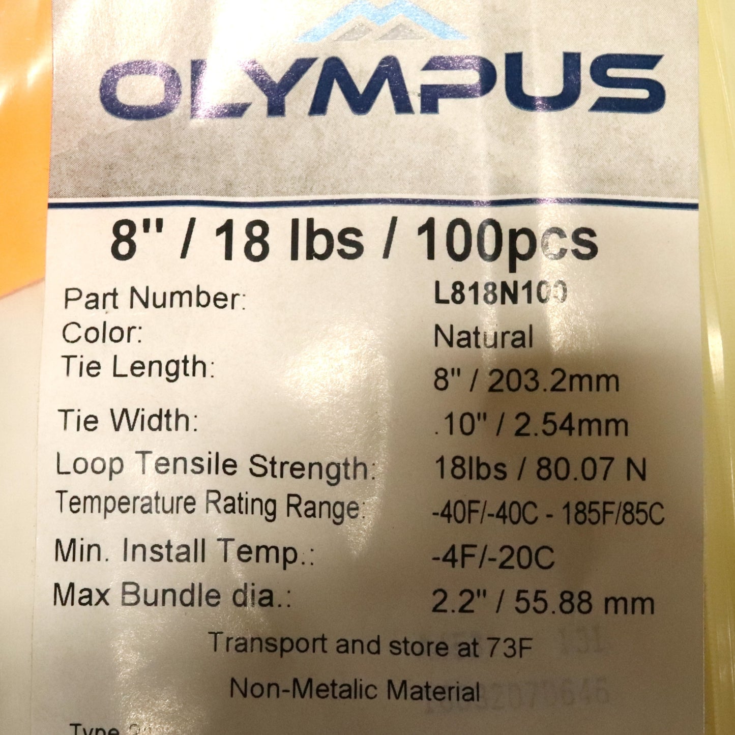Cable Tie - 8in - 18 Lb Tensile Strength - Natural Color