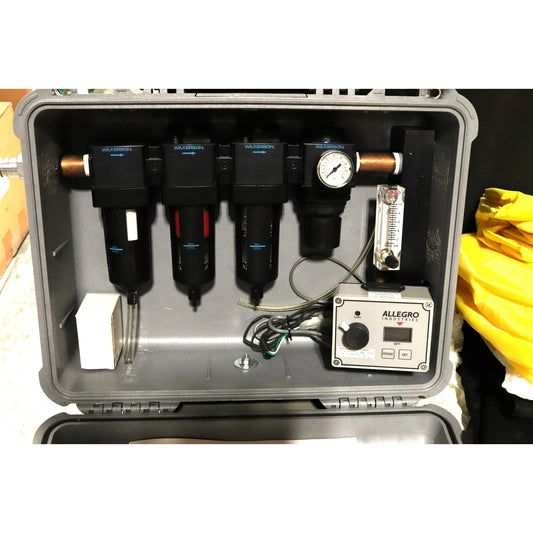 Scientific instrument set in a case with 'Allegro' branding