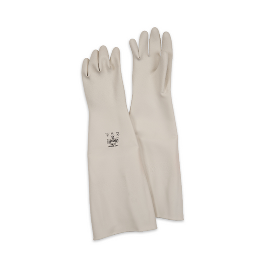Pair of beige gloves on a white background