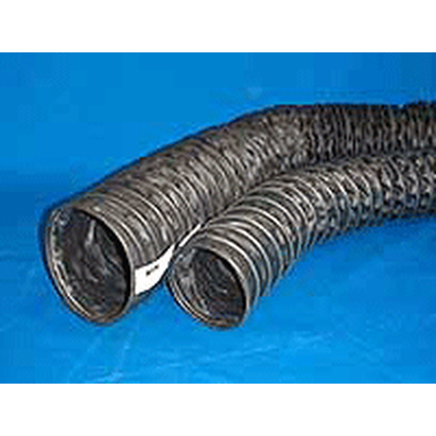 Black flexible hose on a blue background