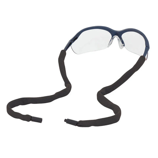 Sunglasses with a black strap on a white background