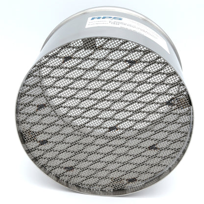 Round metallic filter with textured surface on a white background