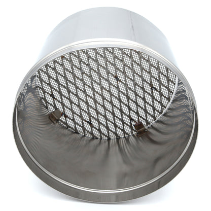 Round metal filter with mesh on a white background
