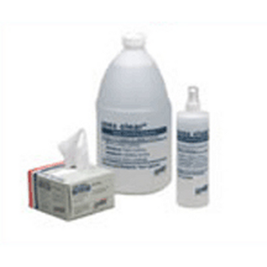 Set of cleaning supplies including a large bottle, small bottle, and box on a white background