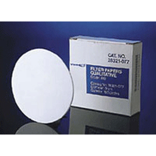Box of filter papers with a blue label on a dark background
