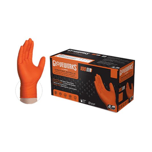 Gloveworks HD Orange Nitrile Powder Free - 8mil, 9in, Diamond Texture Palm - CASE OF 10