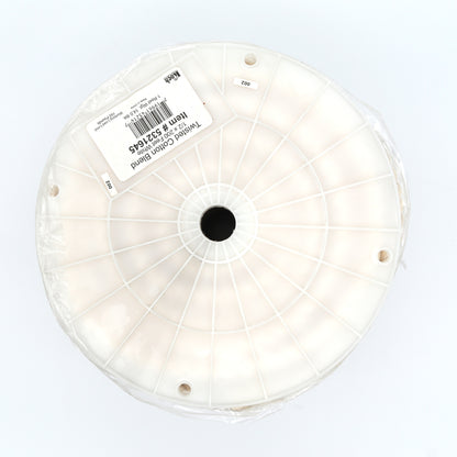Roll of clear plastic wrap with a label on a white background