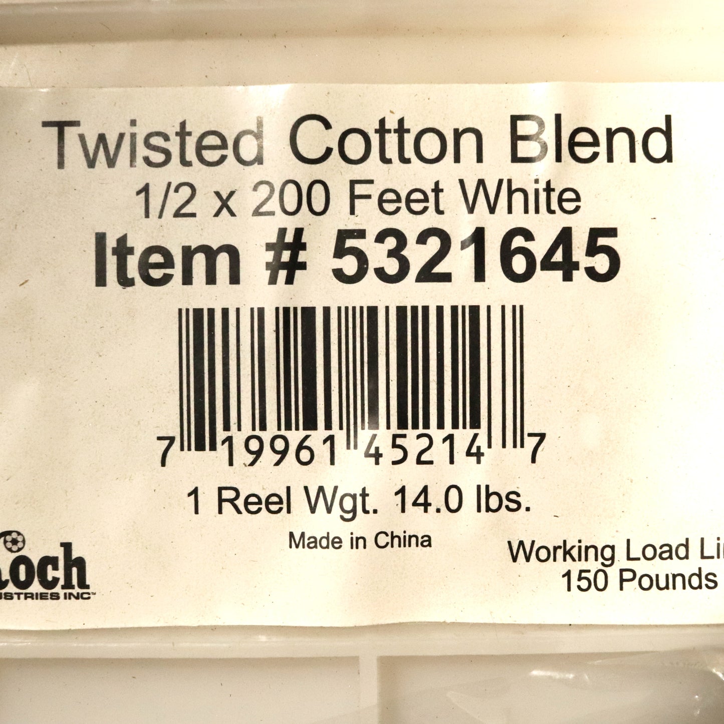 Label for twisted cotton blend with product details and barcode